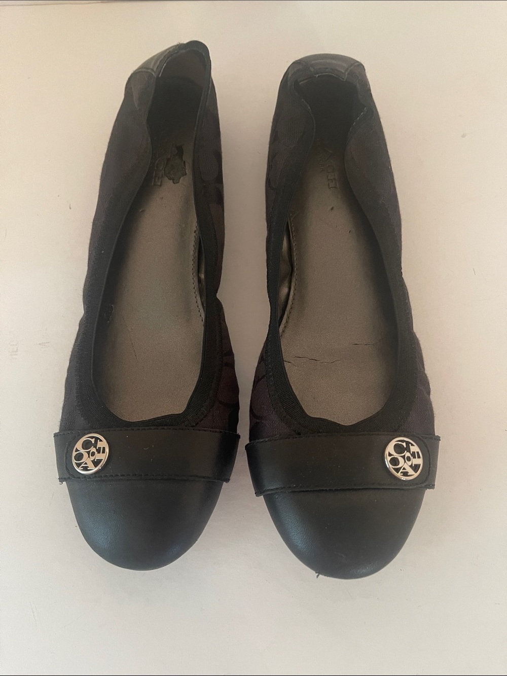 Coach Black Women's Ballet Flats with Logo Accent